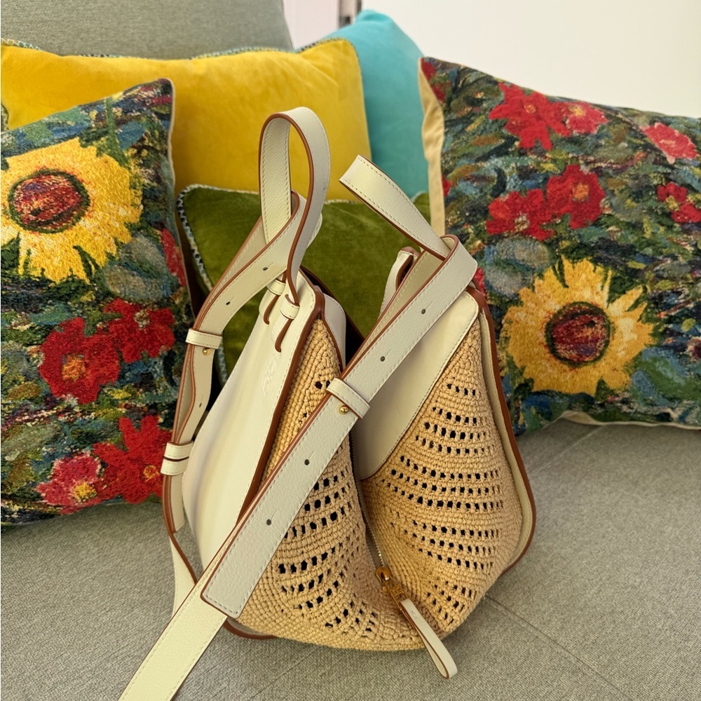 Loewe Hammock Bag, Raffia and White Leather - Picture 15 of 17